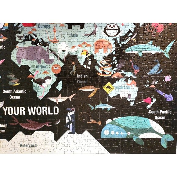 Mudpuppy YOUR WORLD 1000 pieces Jigsaw Puzzle COMPLETE 27x20" world map animals - Picture 5 of 12